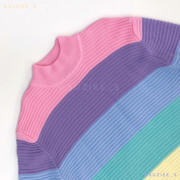 UNIF Frost Pastel Rainbow Striped Oversized Ribbed Mockneck Sweater XS - Picture 5 of 16
